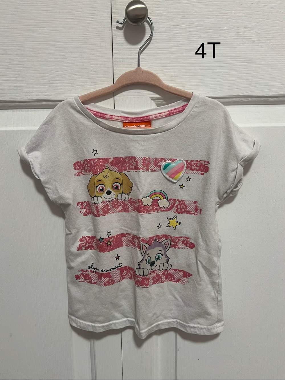 Nickelodeon White Tee with Pink Stripe Paw Patrol Graphic
